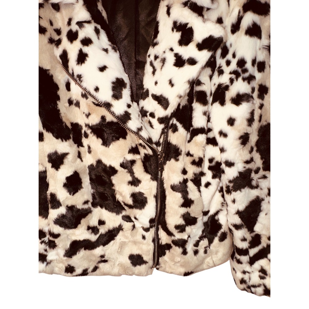 Womens XL Faux Fur Moto Jacket Spotted Animal Print Y2K Luxury Glam Biker Sexy - Picture 3 of 8